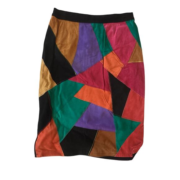 Vintage 80s Suede Leather Patchwork Skirt - Picture 1 of 6